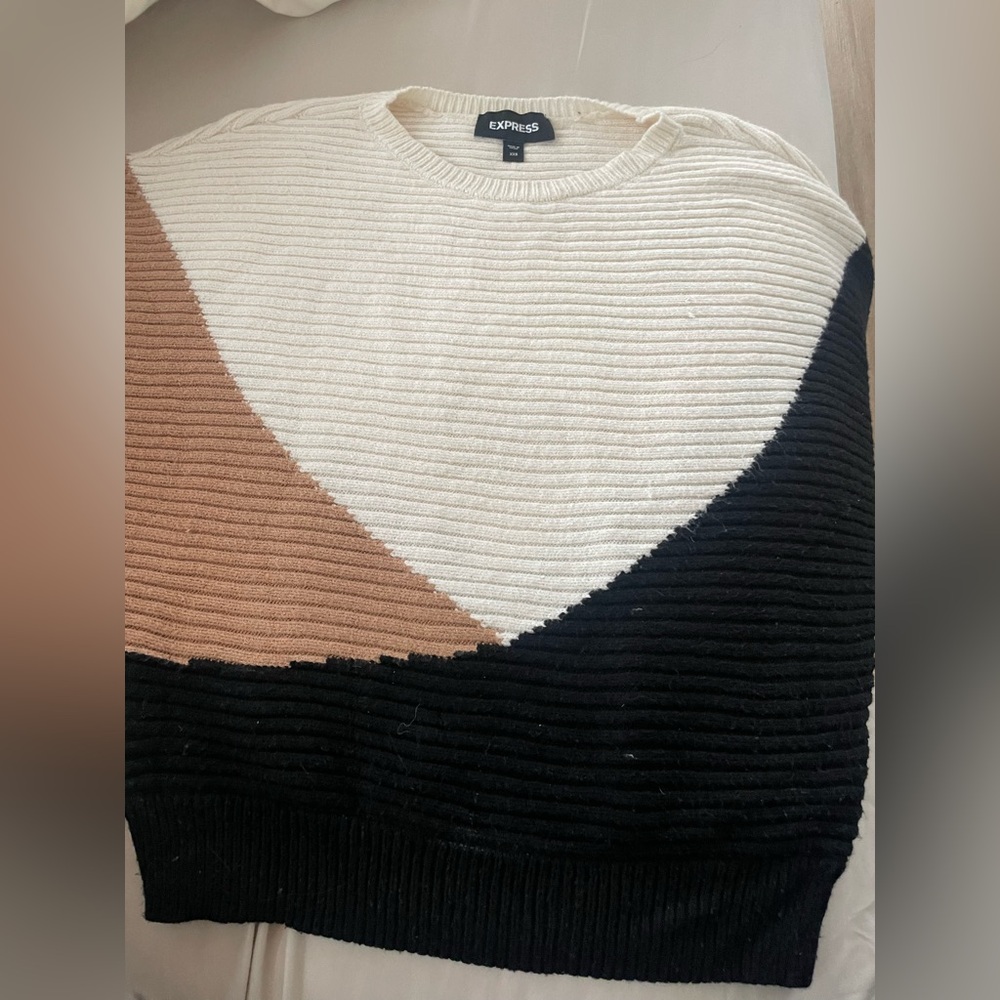 Express Women's Tri-Tone Sweater - Black, Cream, and Brown